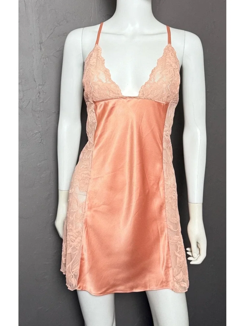 Y2K Peach Satin + Lace Hand Nightie from Victoria's Secret size XL